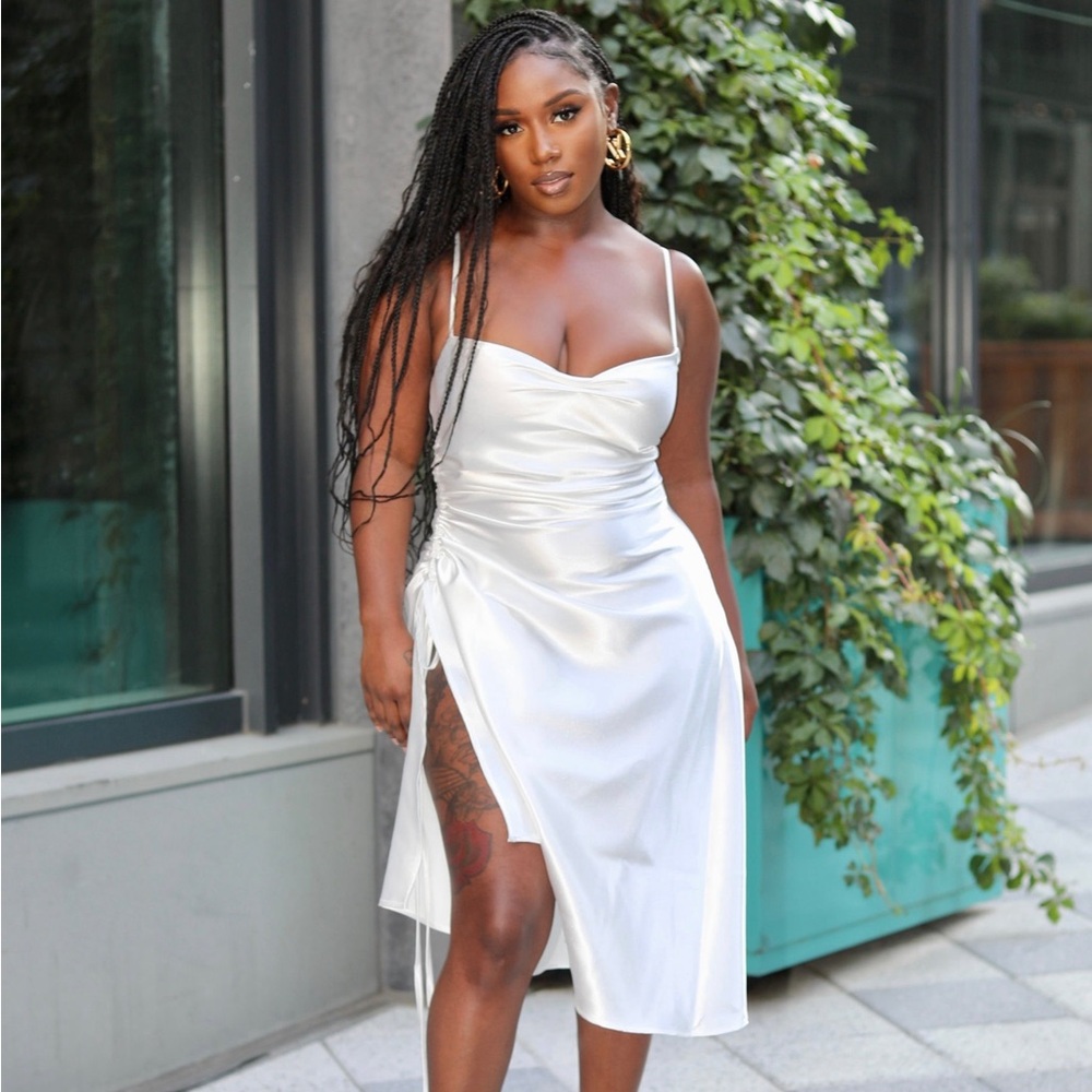 Satin Slip Dress w/ Adjustable Split